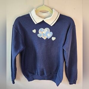 Vintage Top Stitch by Morning Sun Heart Applique Collared Sweatshirt Medium